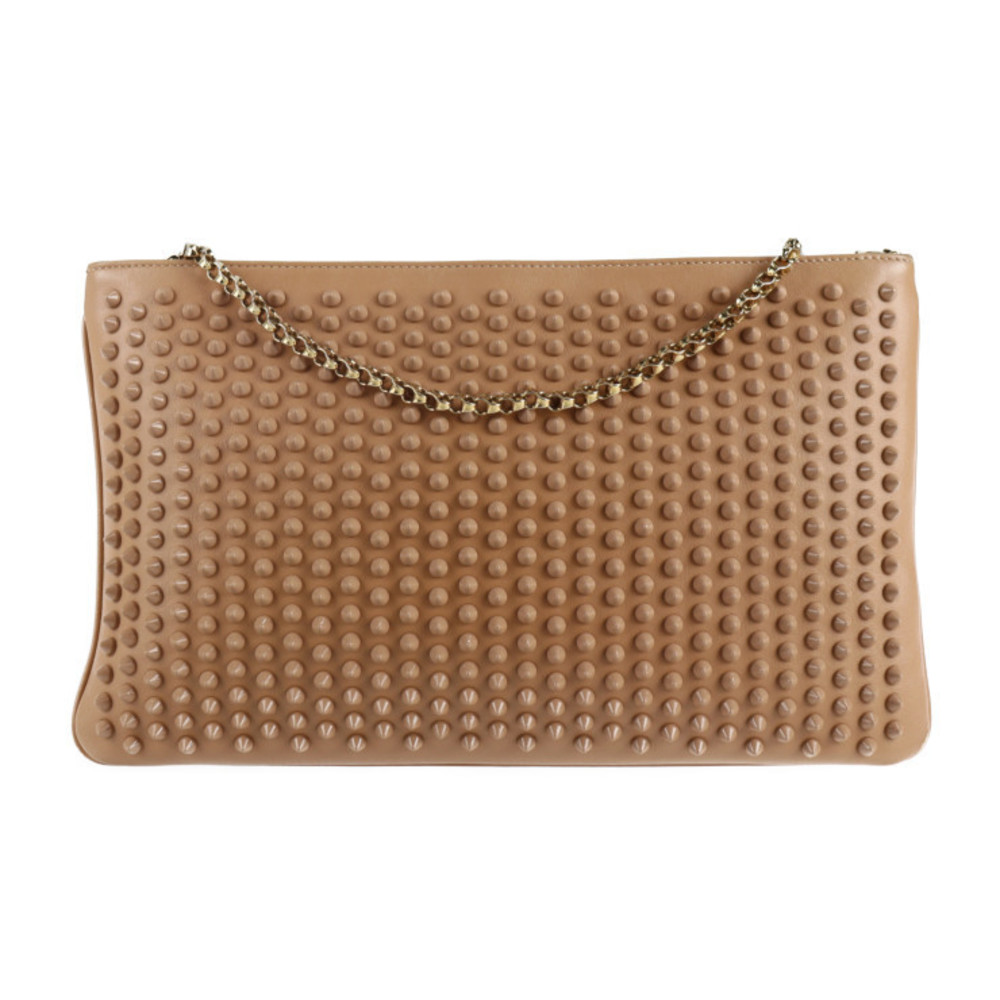 Christian Louboutin Spike Stud Clutch Bag Leather Pink Beige